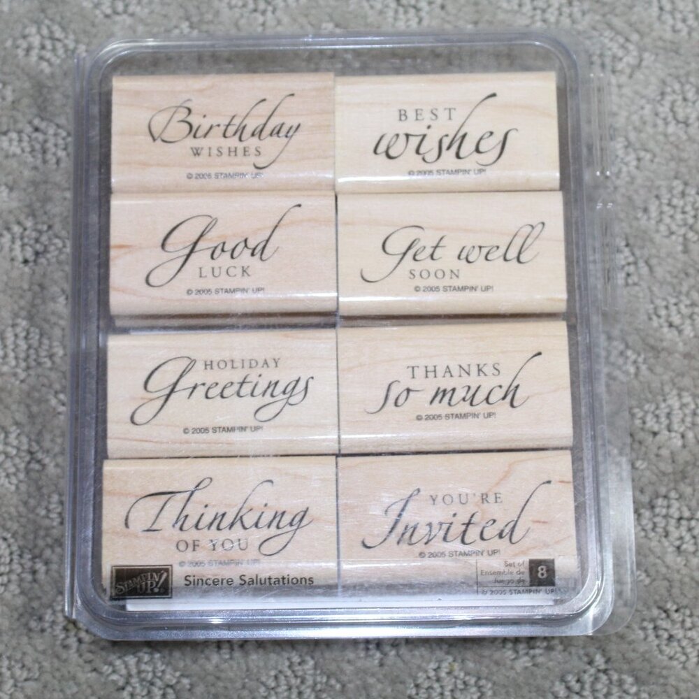 NWT Stampin' Up Set of 8 Sincere Salutations 2005 Stamps - Mounted